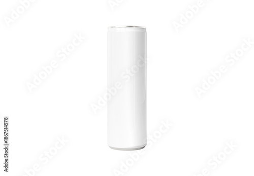 Isolated slim aluminum can on transparent background. Mockup of a blank long drink