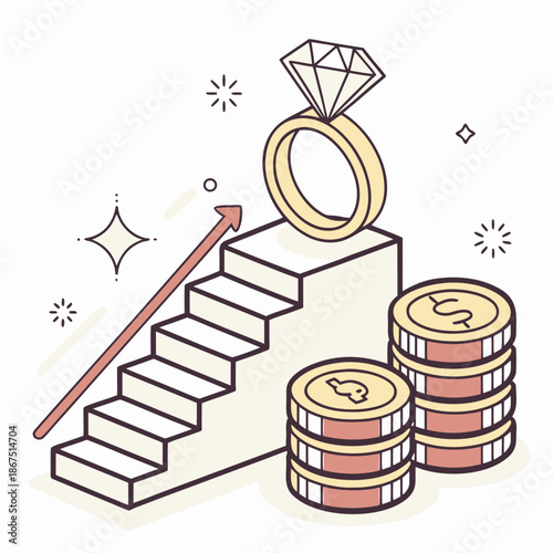 Diamond engagement ring with stacked coins