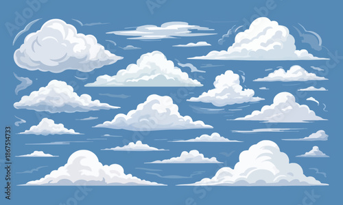 Illustration of fluffy clouds in sky