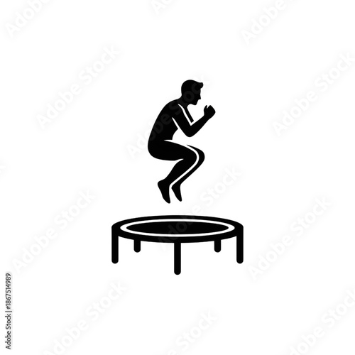 man jumping on trampoline silhouette fitness and fun icon