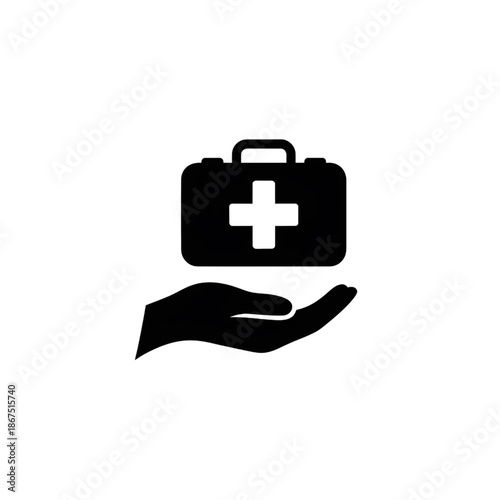 medical first aid kit in hand icon healthcare support silhouette