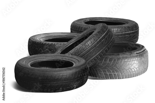 old worn damaged tire isolated on white background