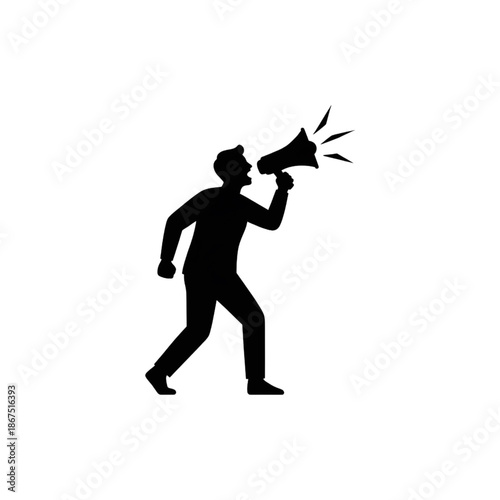 man shouting into megaphone silhouette icon 