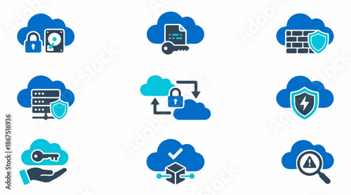 Cloud computing icons set digital data security protection vector illustration