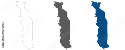 Togo map plain set. Map of Togo in blank set.