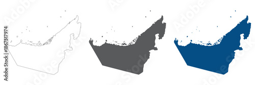 United Arab Emirates map plain set. Map of UAE in blank set.