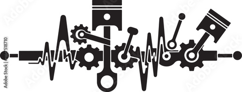 Mechanical heartbeat, engine, and gear illustration