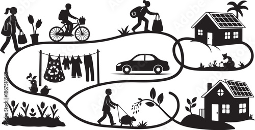 Daily Life Activities and Household Chores Silhouette