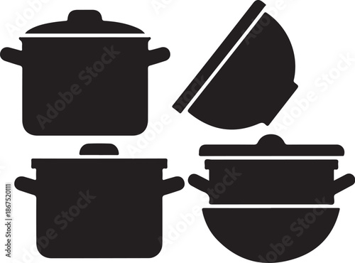Black Silhouettes of Cooking Pots and Pans