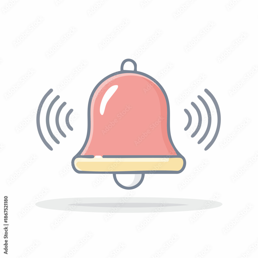 Fototapeta premium A cheerful pink and yellow ringing bell notification icon with prominent sound waves.