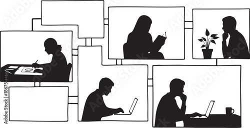 Silhouettes of people working in an office setting together