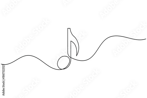 Minimalist continuous one line drawing of musical note and wave