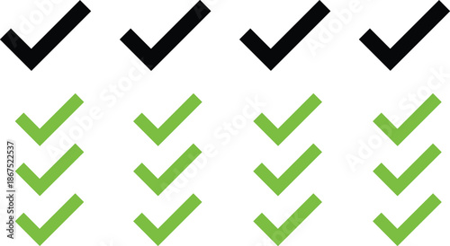 Collection of checkmark icons in black and green colors representing success approval verification and completed task lists