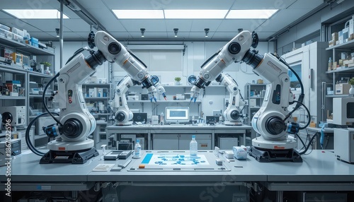 Hyper-Realistic Futuristic Industrial Factory with Advanced Robotic Arms and High-Tech Manufacturing