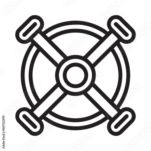 Simple black and white line drawing of a circular fan or vent