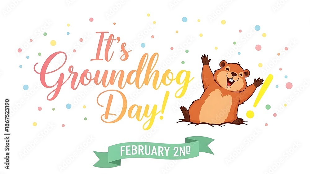 Fototapeta premium Groundhog day celebration with cartoon groundhog