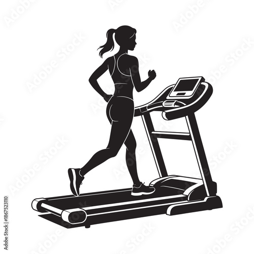 Silhouette of a woman running on a treadmill fitness and exercise concept
