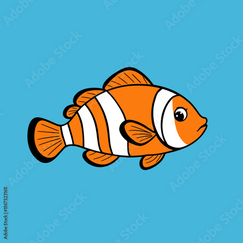 Clownfish swimming in the ocean viewed from the side in a graphic illustration