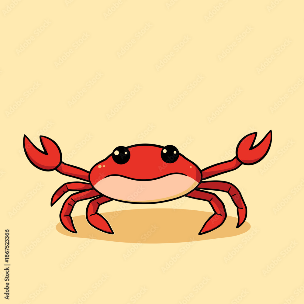 Fototapeta premium Red crab illustration on a yellow background with a shadow underneath