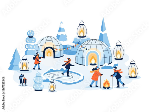 Winter Wonderland A Delightful Scene of Ice Skating, Igloos, and Festive Fun in the Snow