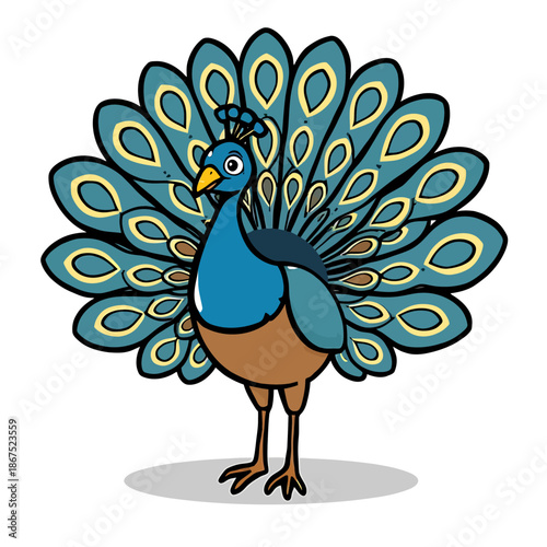 Vibrant peacock displaying its colorful plumage in a graphic illustration