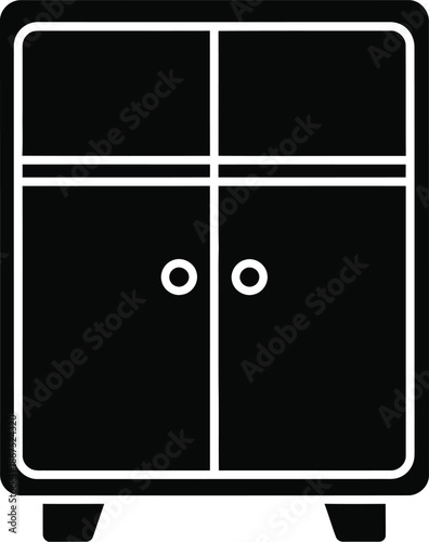 A simple black and white silhouette icon illustration of a cabinet or cupboard for home storage