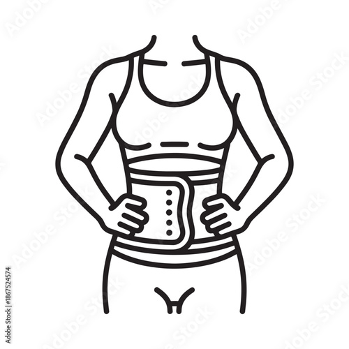 Line art illustration of a woman wearing a waist trainer