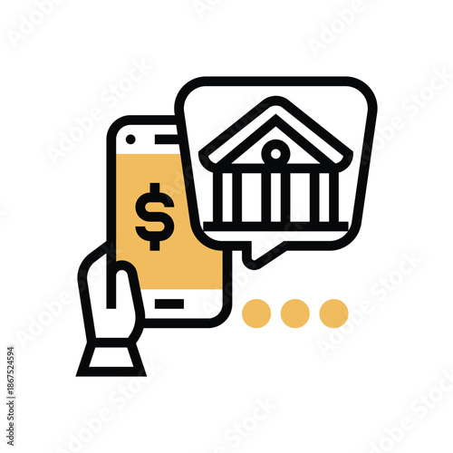 Mobile banking app with dollar sign and bank icon