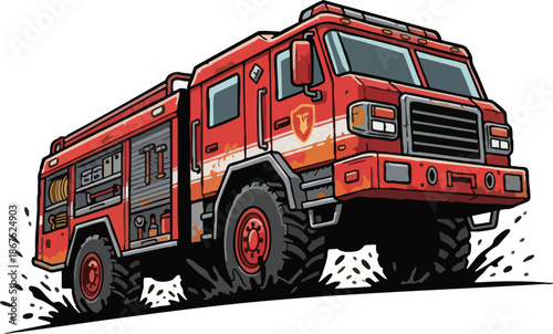 Red Fire Truck Emergency Vehicle Driving Heavy Duty Illustration