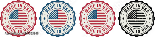 Circular Made in USA patriotic emblems with American flag design