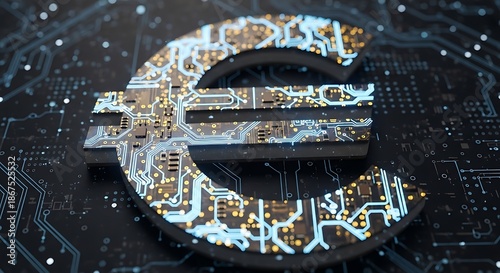 Wallpaper Mural Digital Euro symbol with glowing circuit board design, embodying the future of European finance, advanced financial technology, and secure electronic transactions Torontodigital.ca