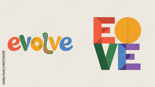 the image displays two distinct logo variations for the word evolve featuring colorful stylized typography and modern designs high quality professional detailed elegant stylish clean crisp