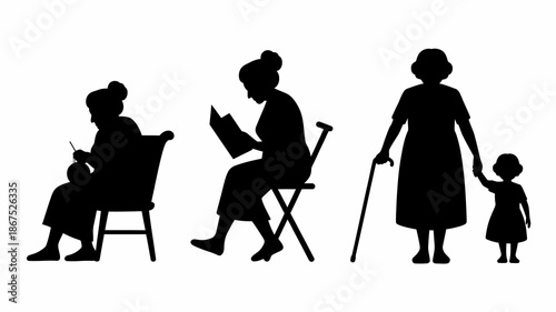 a silhouette depiction showing the stages of life from infancy to old age with a family dynamic high quality professional detailed modern elegant stylish clean crisp