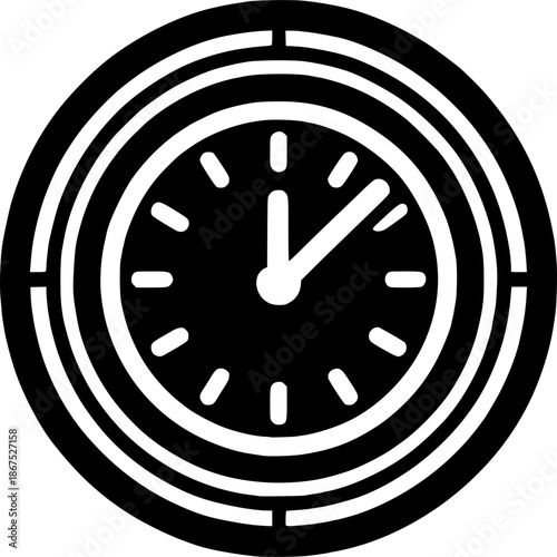 Time's Essence: A minimalist graphic represents the essence of time, a central clock face encapsulated within concentric circles, embodying precision, structure, and the passage of moments.