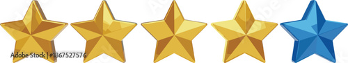 Five star rating concept with four gold stars and one blue star for reviews and feedback illustration