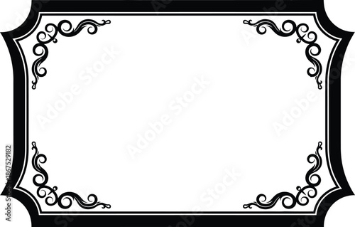 Vintage elegant black ornamental frame with decorative scrollwork corners for design projects