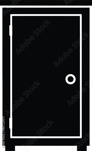 Simple black silhouette icon of a single-door storage cabinet furniture on a white background