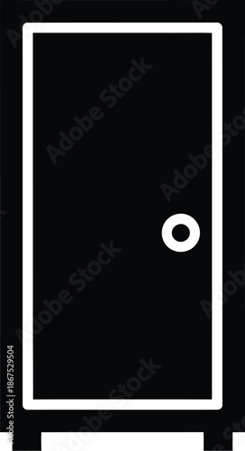 Black and white simple graphic icon of a single door wardrobe or storage locker