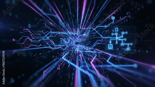 Digital Circuitry Tunnel Abstract - This video showcases an abstract representation of digital circuitry, creating a tunnel effect.