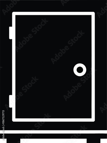 Simple black icon representing a security safe or small strongbox on a white background