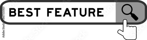 Search banner in word best feature with hand over magnifier icon on white background
