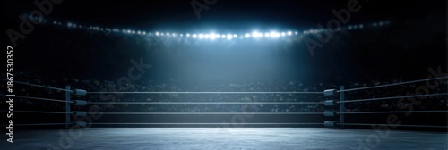Obraz na płótnie Boxing ring under bright lights in empty arena