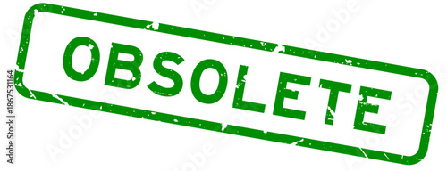 Grunge green obsolete word square rubber seal stamp on white background