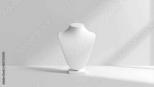 White jewelry display bust isolated on minimal background, necklace presentation mockup for luxury branding