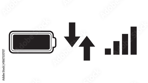 Set of 3 Black and White Mobile Phone Status Icons Vector