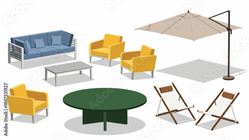 Outdoor Furniture Set: Sofa, Chairs, Table & Umbrella Collection