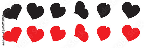 Red and black heart icon. Happy Valentines Day. heart in hand drawn style.  Simple shape. Greeting card, sticker, invitation template. 