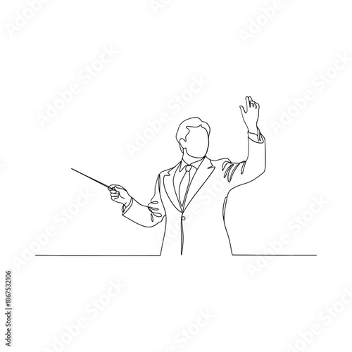 A single line drawing of a man conducting an orchestra with energy