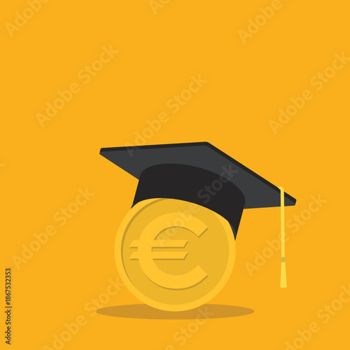 Education finance concept with graduation cap and Euro coin	