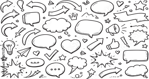 A collection of various cartoon speech bubbles icons and symbols for creative expression and communication